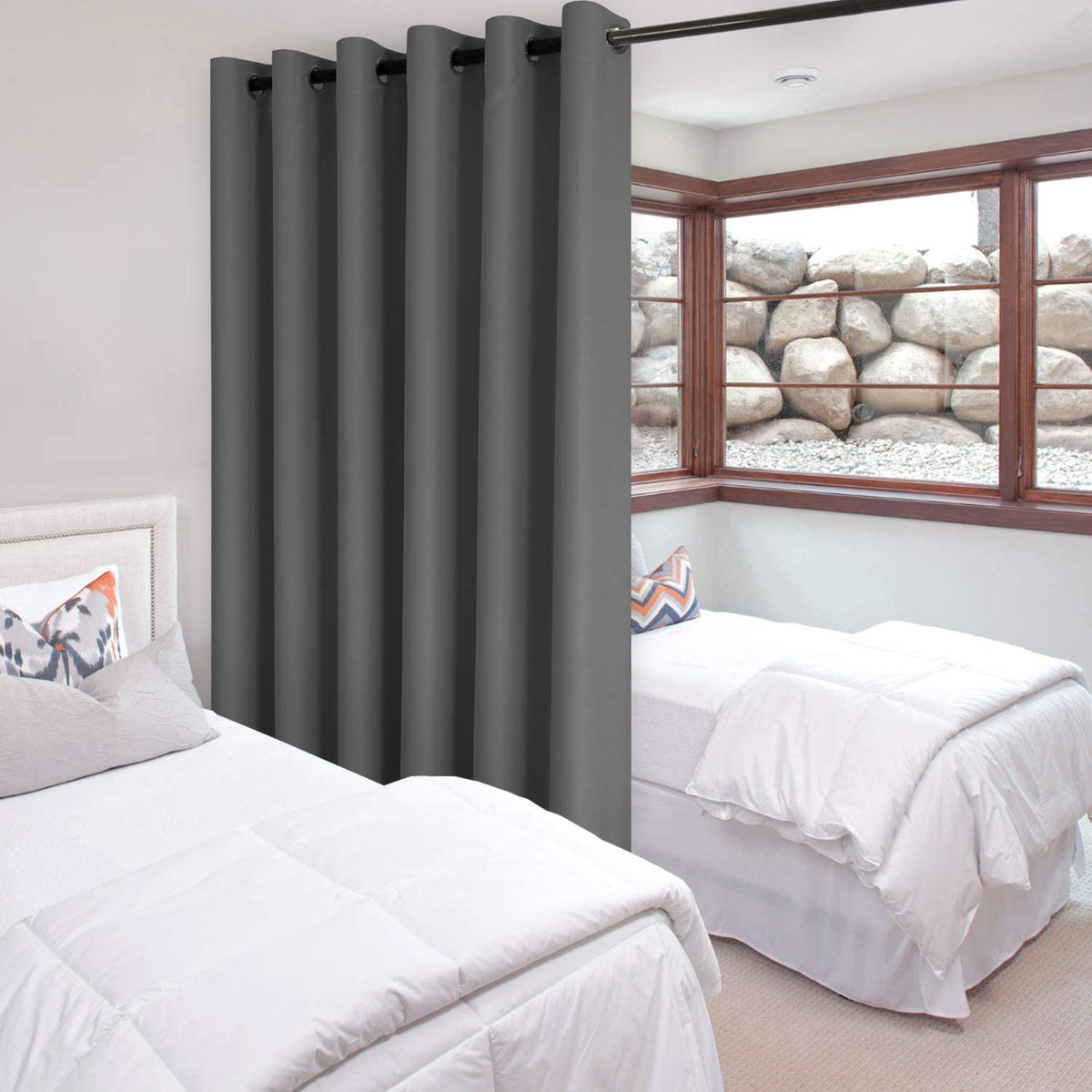 Dark Grey Thermal Blackout Room Divider Curtain Panel A9587
