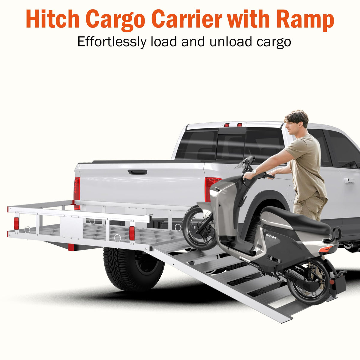 Aluminum Hitch Cargo Carrier with Ramp, 50" x 29.5" x 8.7", 500lbs Capacity C3573