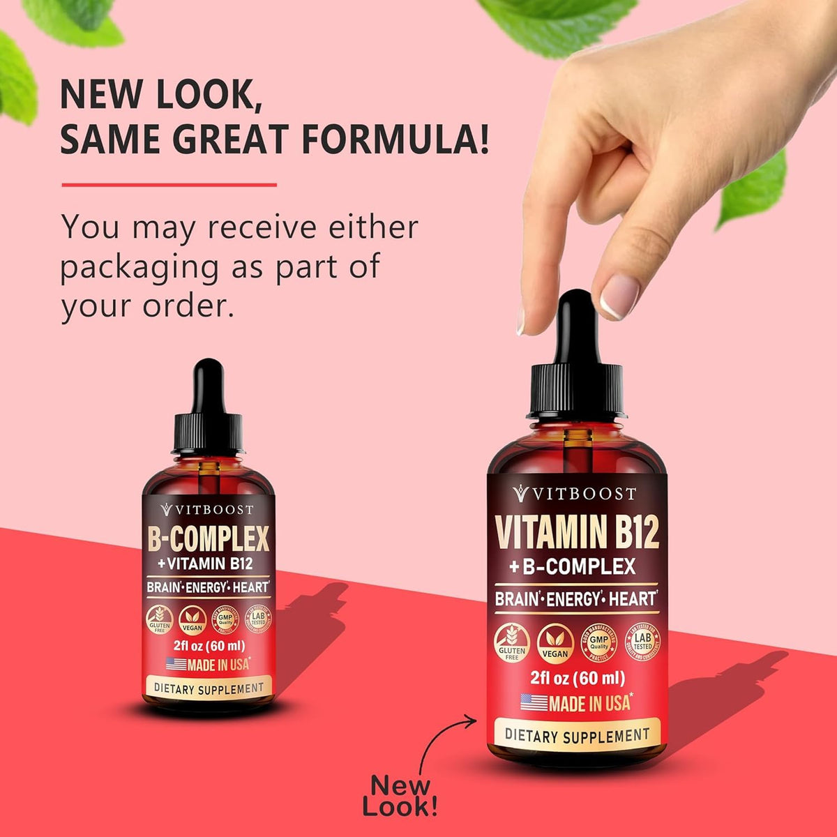 Vitamin B12 with B Complex 20000 mcg Vegan Raspberry Liquid Drops 2PK J473