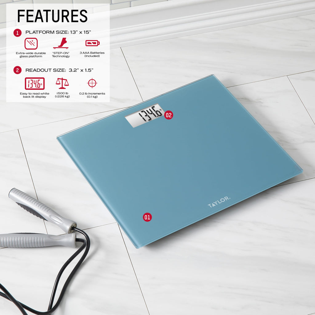 Digital Scale, Extra-Wide 13x15 Glass Platform, Slate Blue M252