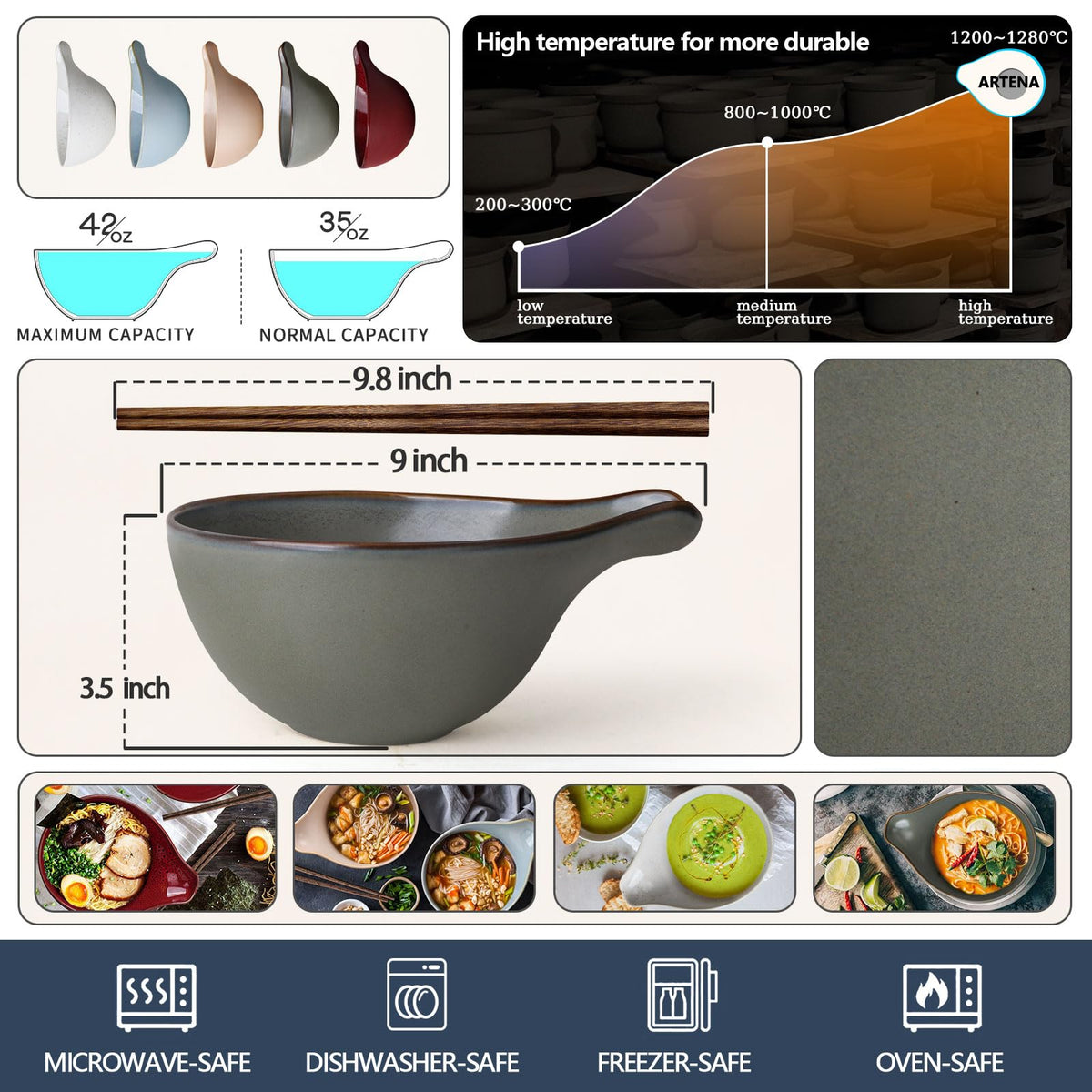 42oz Ceramic Ramen Bowl Set of 4 Y743081
