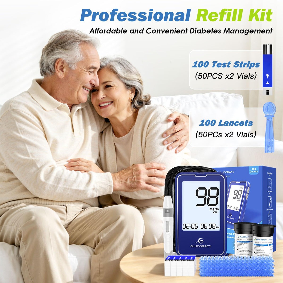Blood Glucose Monitor Kit with 100 Test Strips G108642