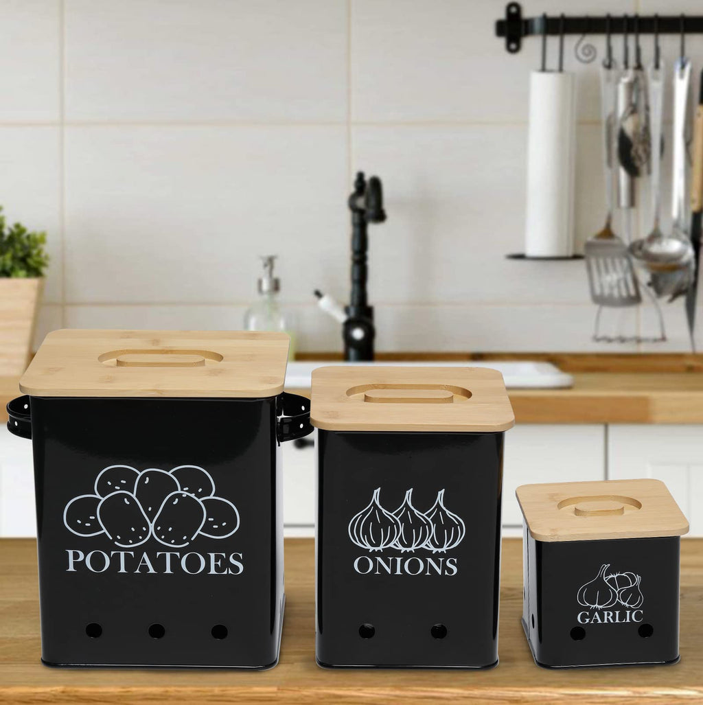 Black 3 Pack Kitchen Canisters Set with Wooden Lid M819