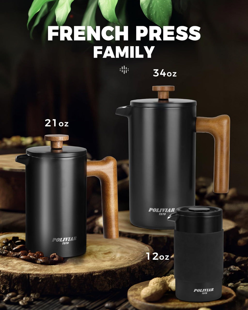 French Press Coffee Maker, 21oz, Black G840