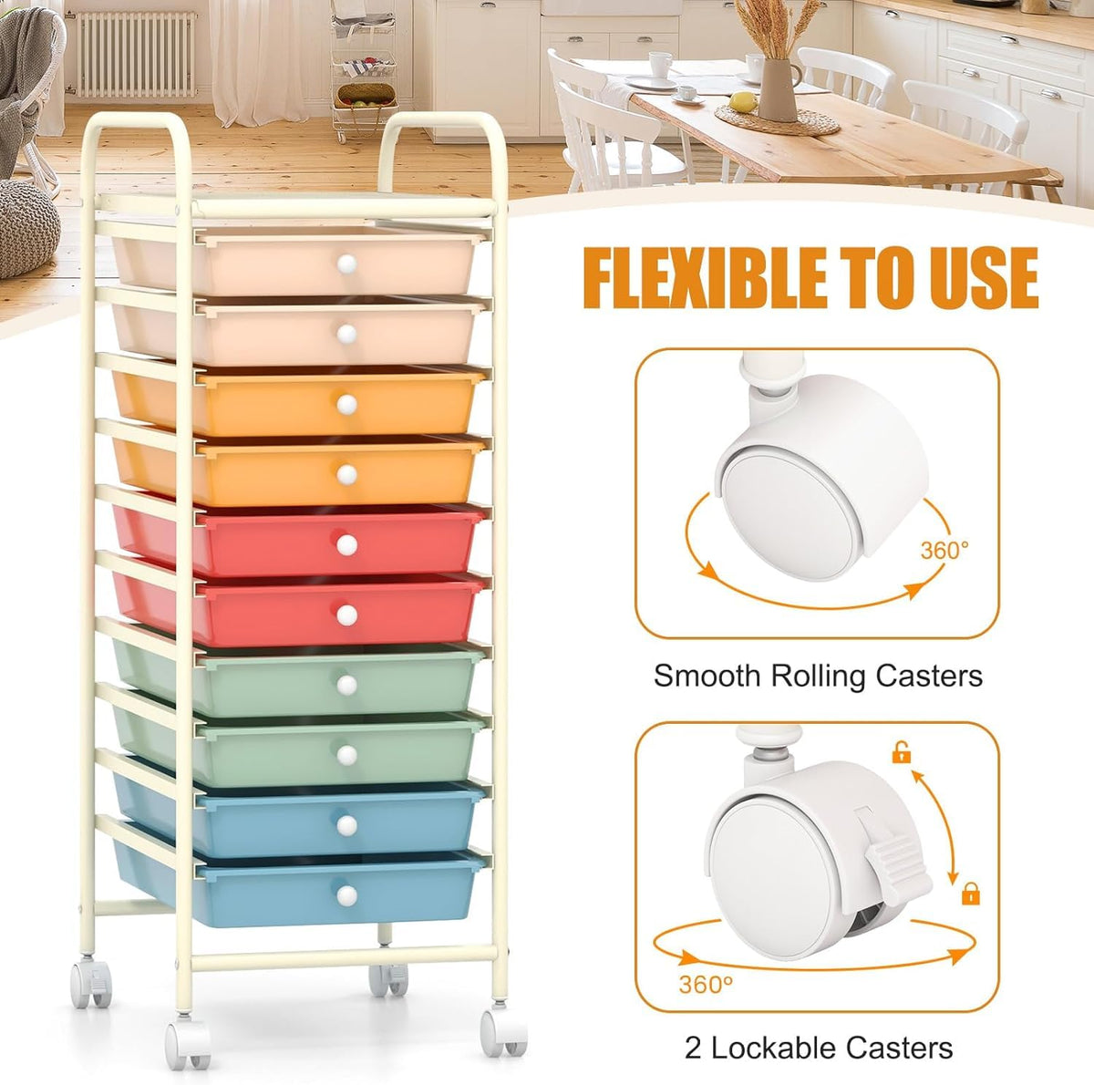 10 Drawer Rolling Cart R6656