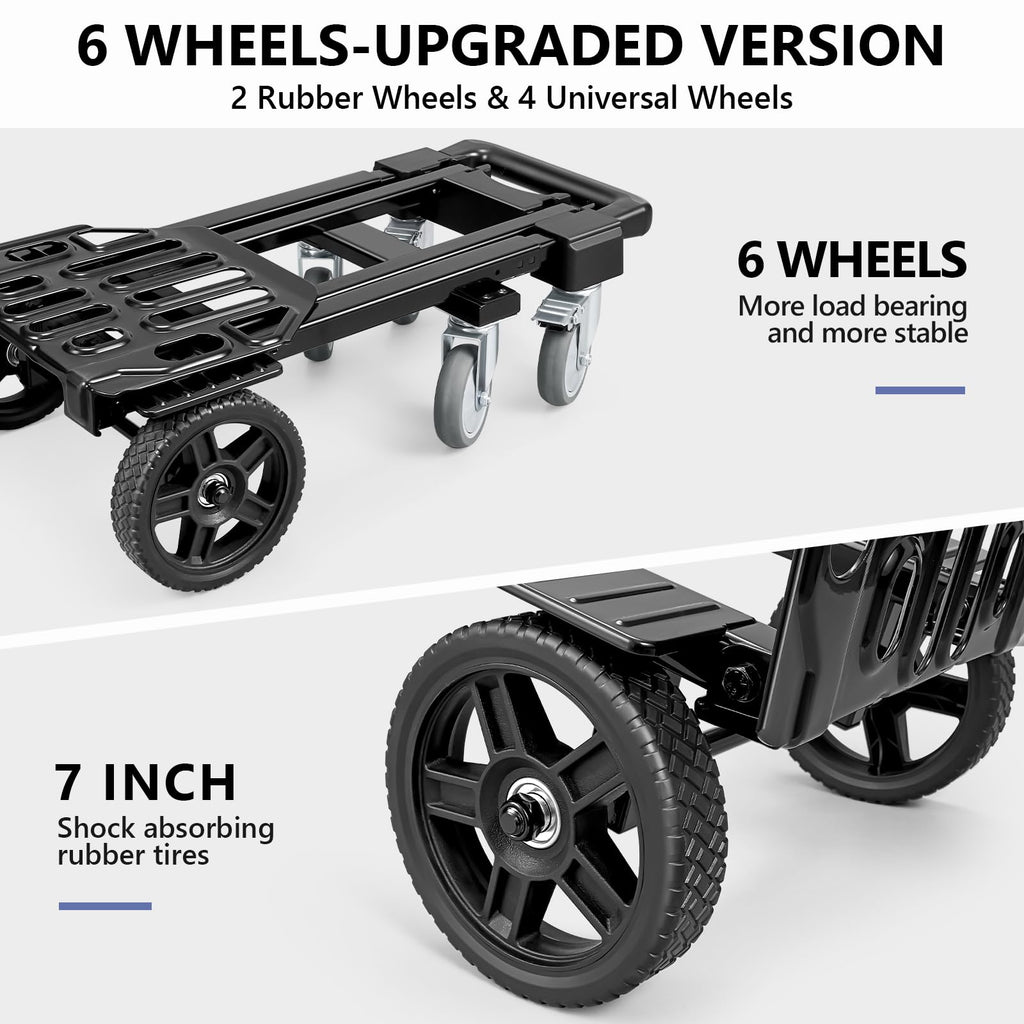 3-in-1 Convertible Dolly Cart 600LB Hand Truck with 6 Wheels J166