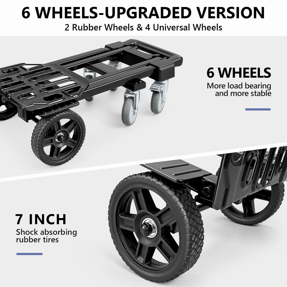 3-in-1 Convertible Dolly Cart 600LB Hand Truck with 6 Wheels J166