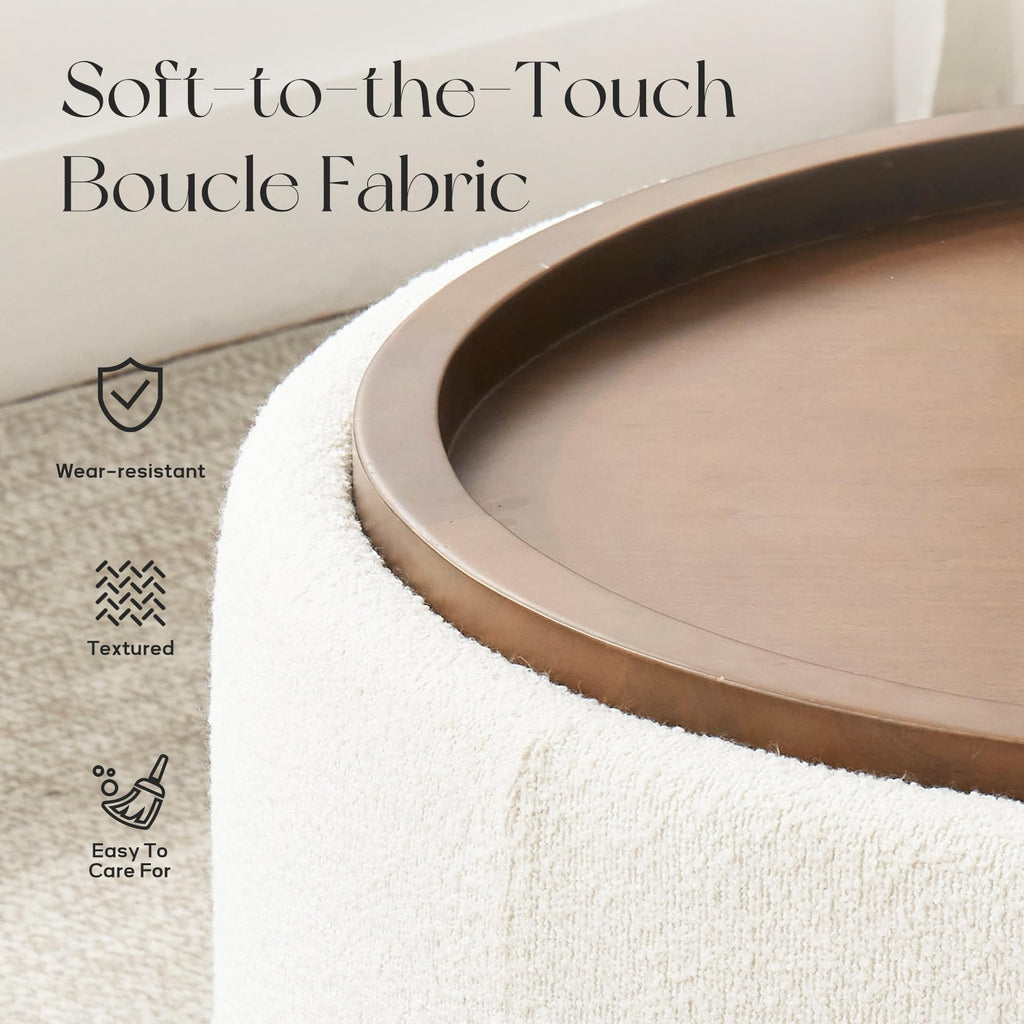 30 Inch Round Boucle Storage Ottoman D557