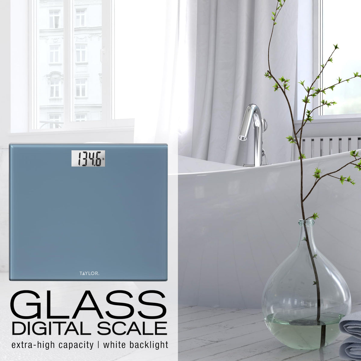 Digital Scale, Extra-Wide 13x15 Glass Platform, Slate Blue M252