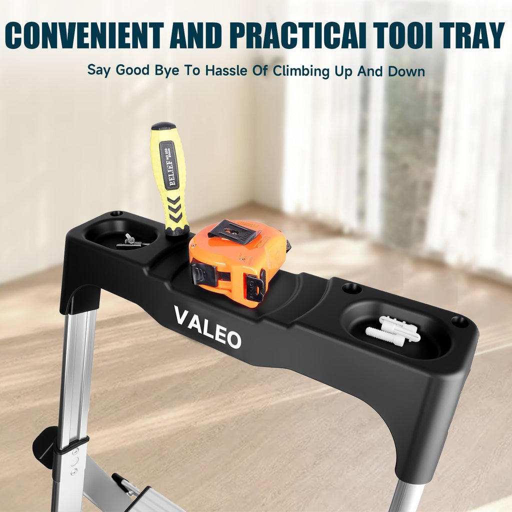 Aluminium 4 Step Ladder with Retractable Handgrip, 330 lbs Capacity, Silver V300777