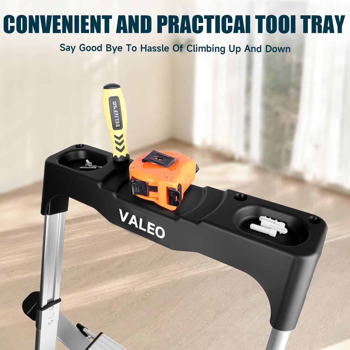 Aluminium 4 Step Ladder with Retractable Handgrip, 330 lbs Capacity, Silver V300777