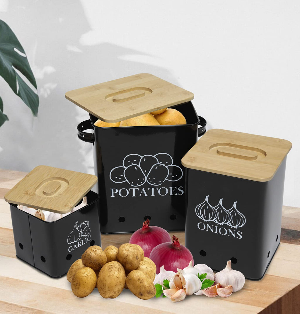 Black 3 Pack Kitchen Canisters Set with Wooden Lid M819