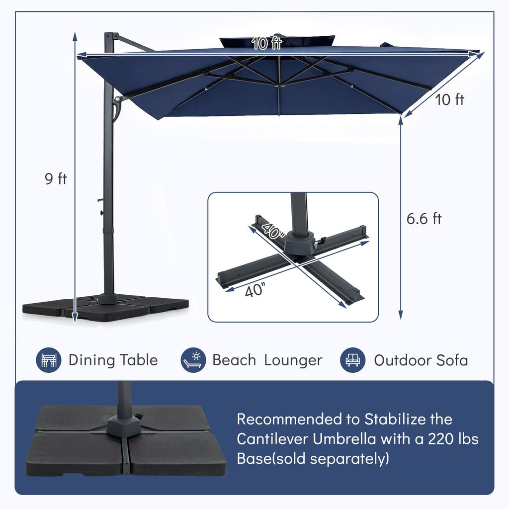 10 FT Navy Blue Cantilever Patio Umbrella U6788