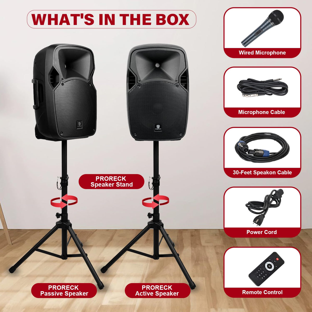 12-Inch 1800W 2-Way Powered PA Speaker System Combo Set with Speaker Stands I48643