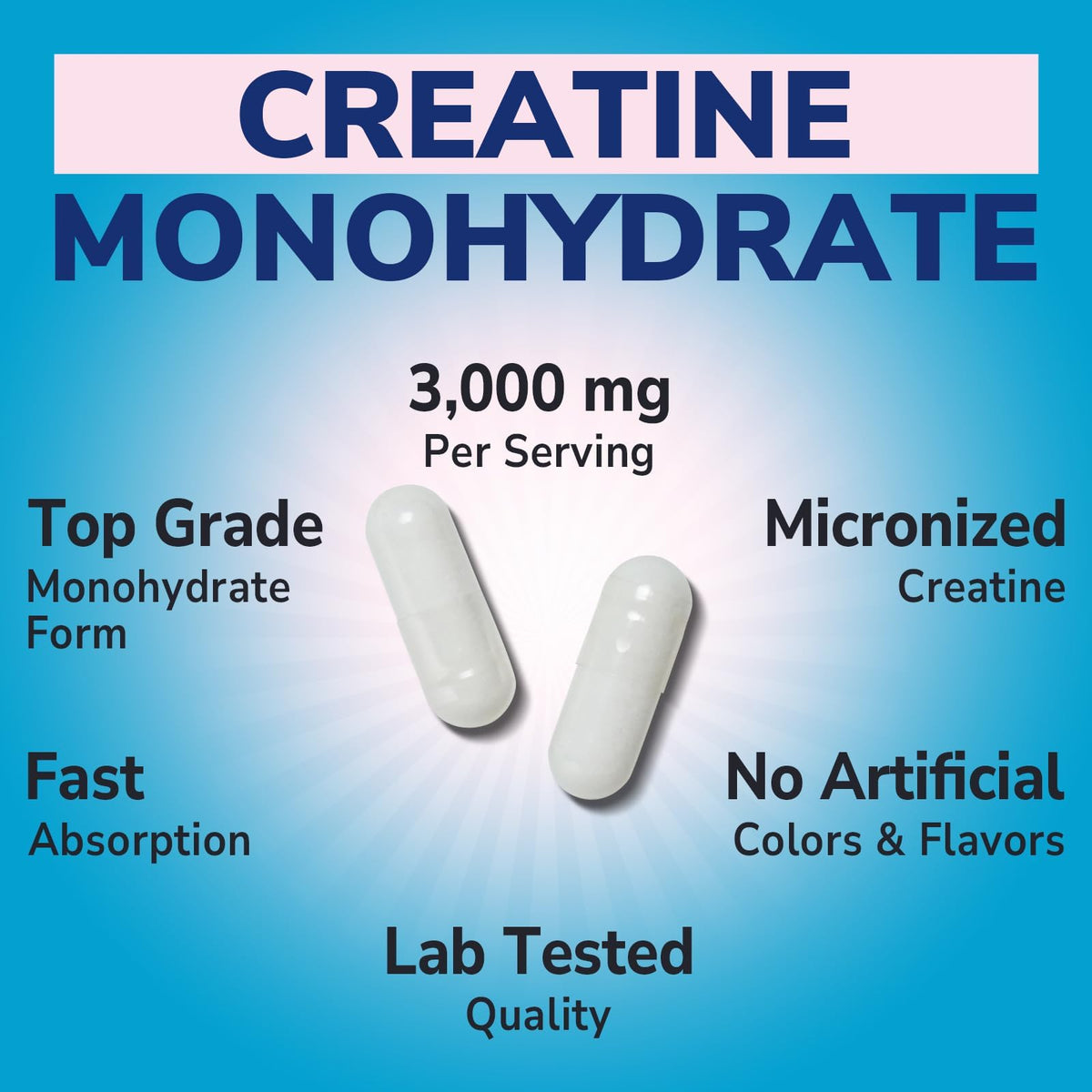 Creatine Monohydrate 3000 mg Micronized 500 Capsules W2464