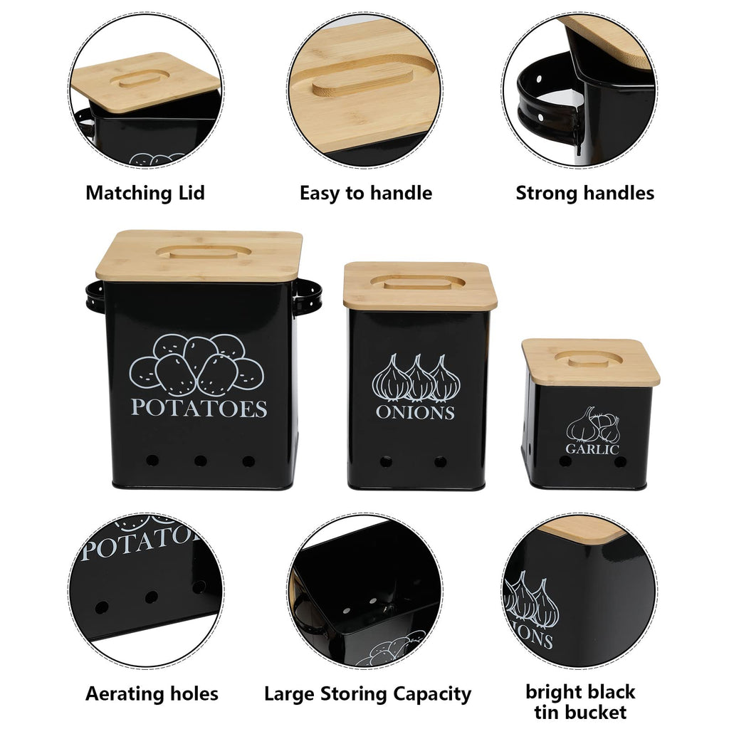 Black 3 Pack Kitchen Canisters Set with Wooden Lid M819