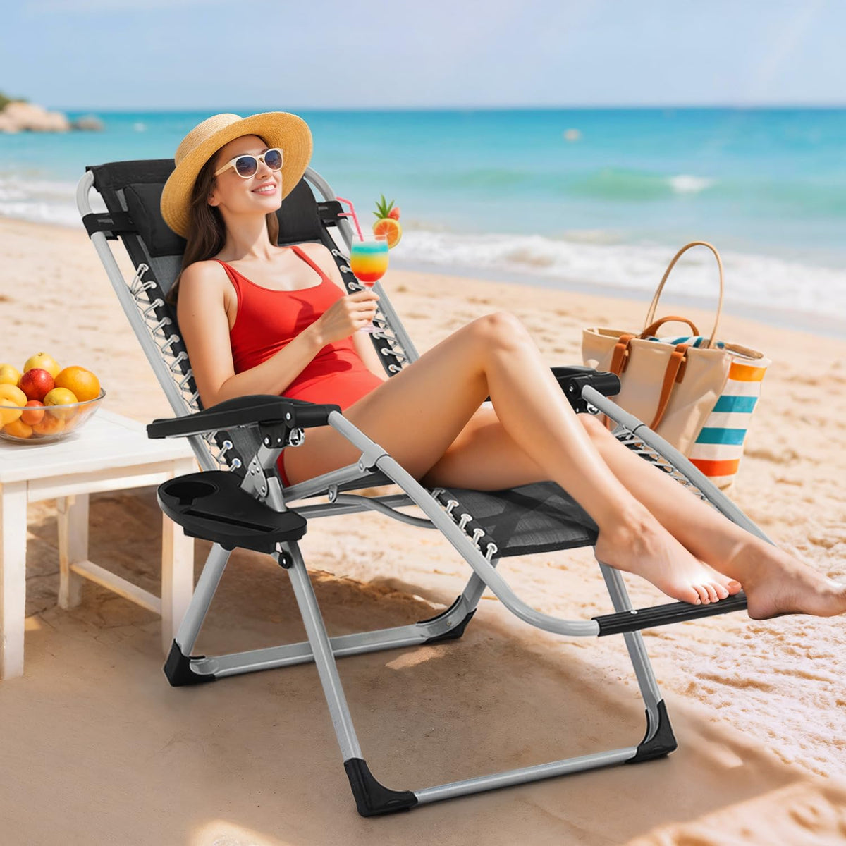 Zero Gravity Reclining Patio Lounge Chair, Black R372