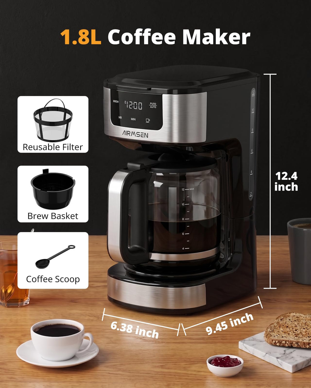 12-Cup Programmable Drip Coffee Maker L1254