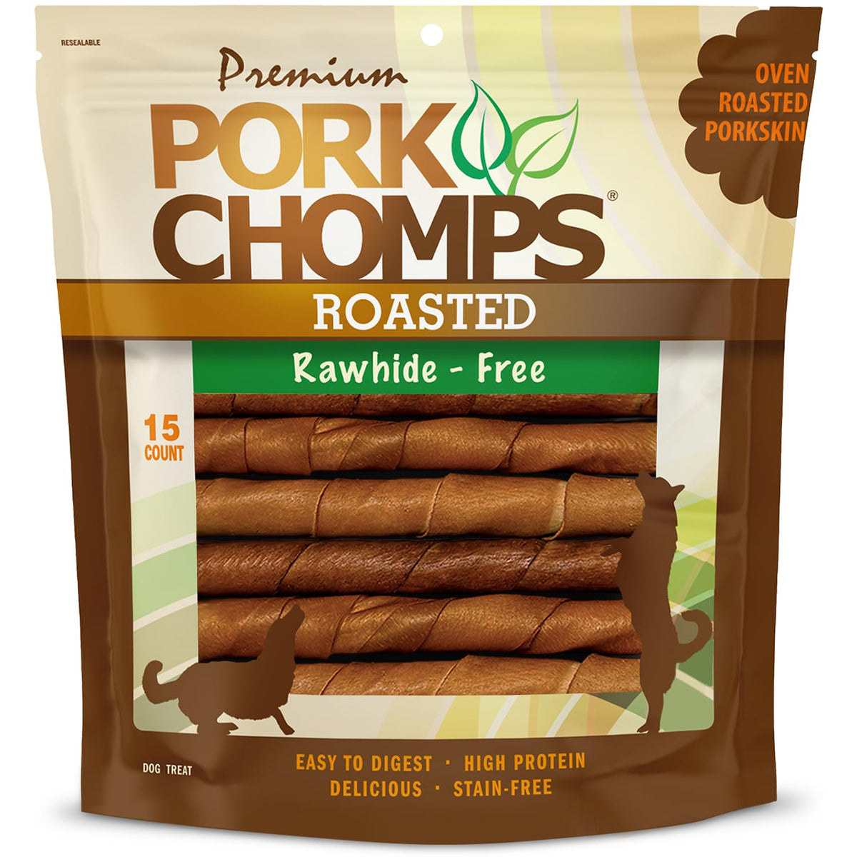 Roasted Pork Skin Dog Chews 6in Twists 15 Count T5916