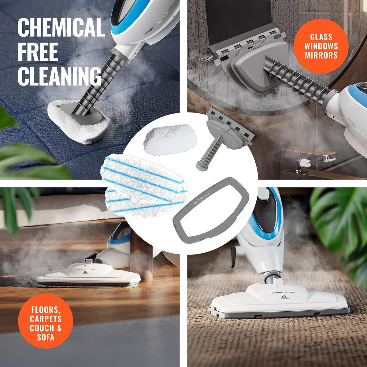 10-in-1 Steam Mop with Detachable Handheld Steam Cleaner A1978