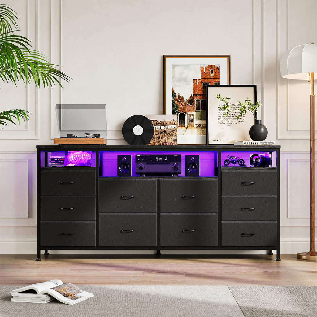 Black 10 Drawer Dresser TV Stand Q72690