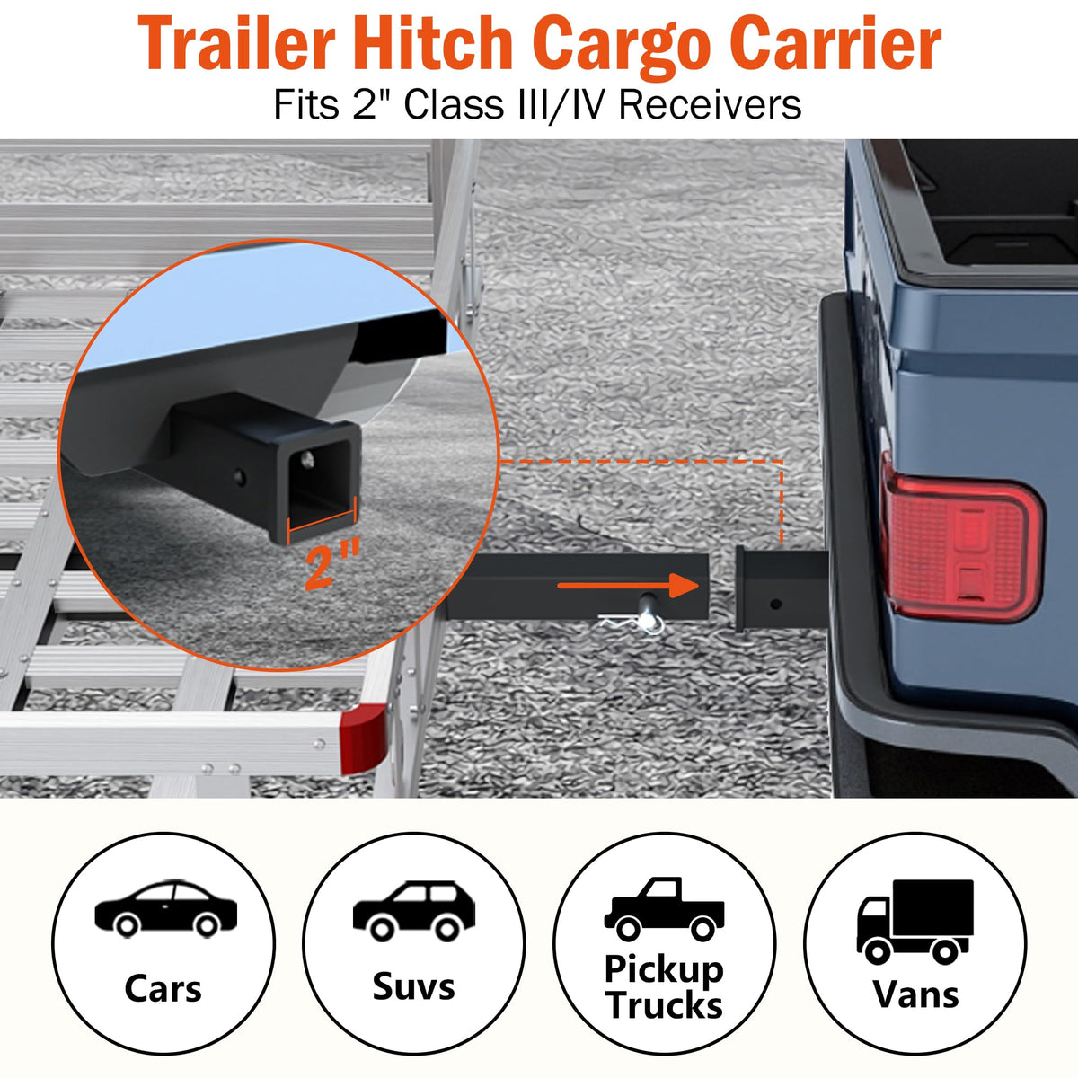 Aluminum Hitch Cargo Carrier with Ramp, 50" x 29.5" x 8.7", 500lbs Capacity C3573