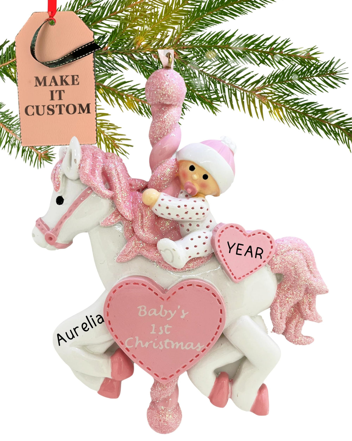 Baby's First Christmas Ornament 2026 Pink Carousel V889755