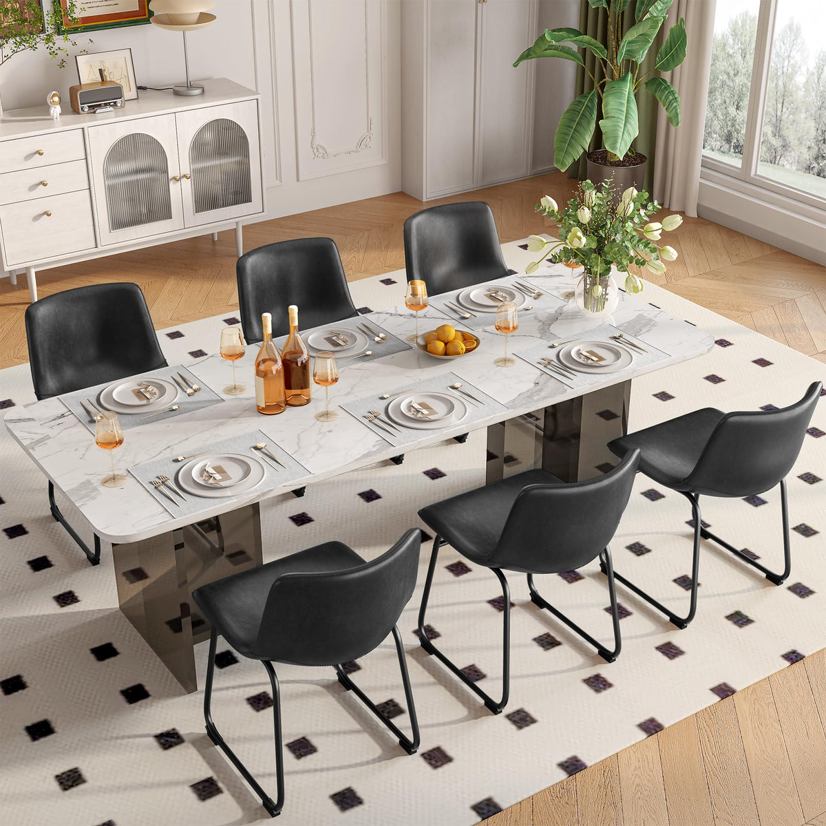 Black PU Leather Dining Chairs Set of 6 X4875