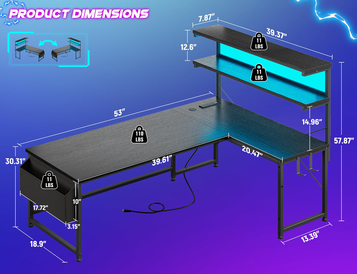 53" L Shaped Gaming Desk Q583262