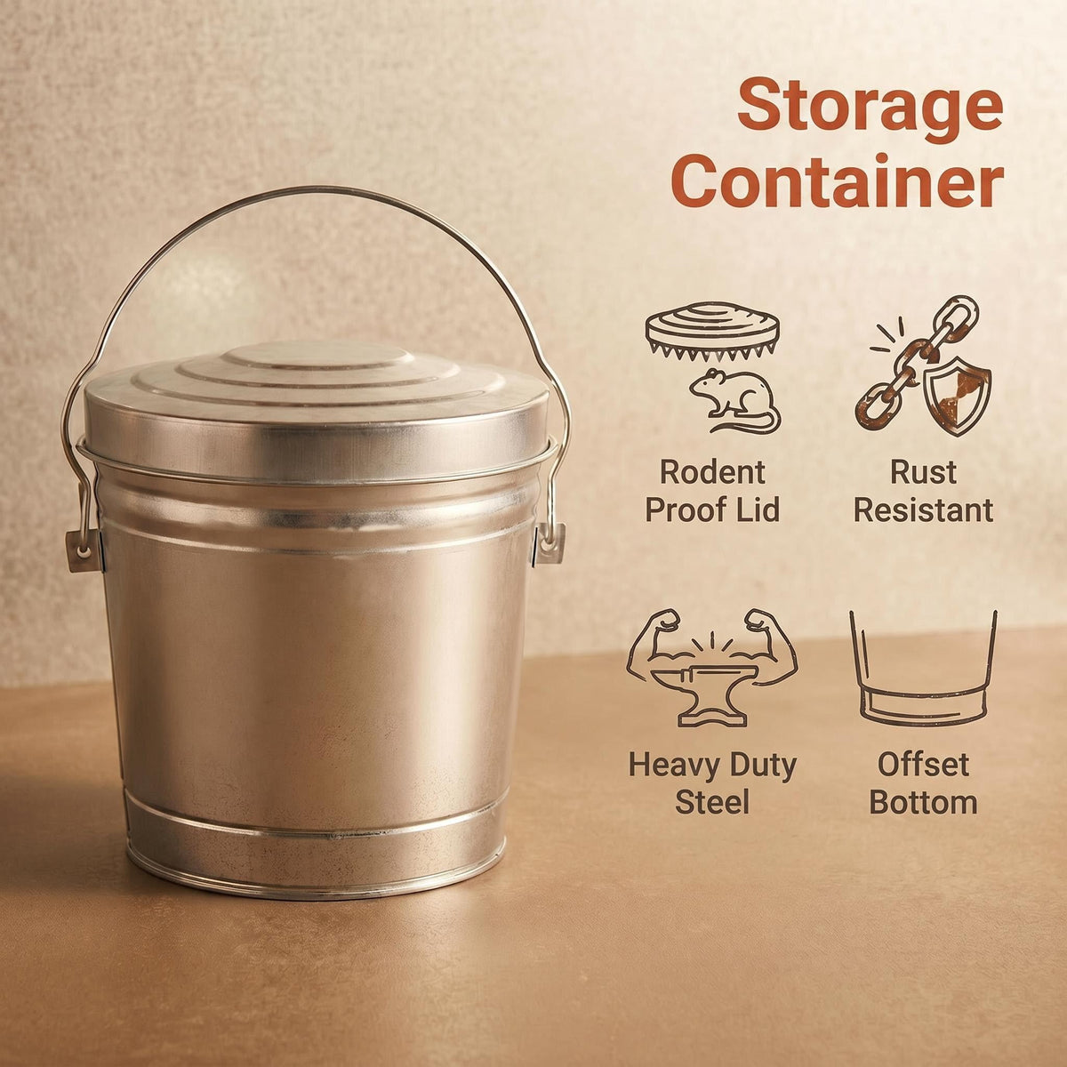 6 Gallon Galvanized Steel Storage Container with Locking Lid Y23925