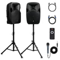 12-Inch 1800W 2-Way Powered PA Speaker System Combo Set with Speaker Stands I48643