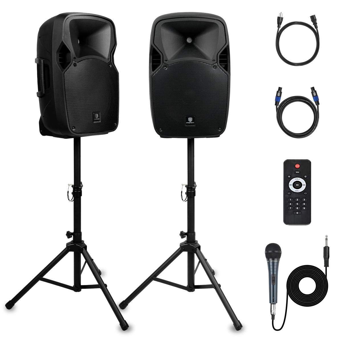 12-Inch 1800W 2-Way Powered PA Speaker System Combo Set with Speaker Stands I48643