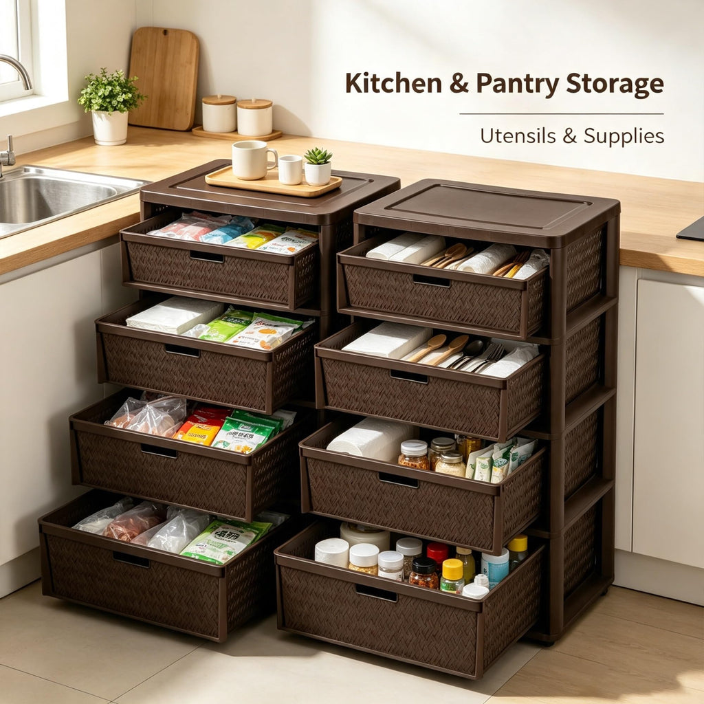 2 Pack Wide 4 Drawer Plastic Storage Tower B46580