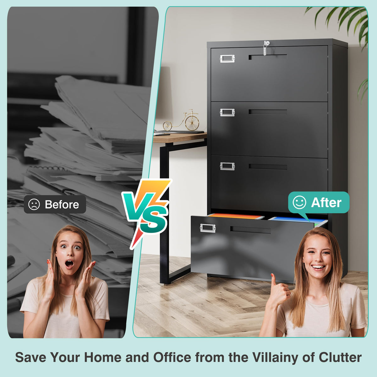 Black 4 Drawer Metal Lateral File Cabinet with Lock G7387