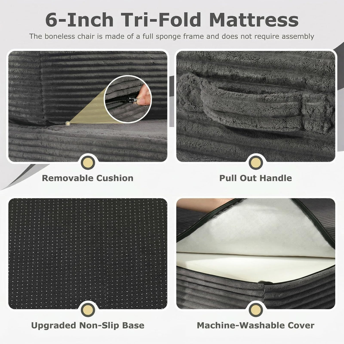 6 inch Tri-Folding Full Size Grey Mattress B574
