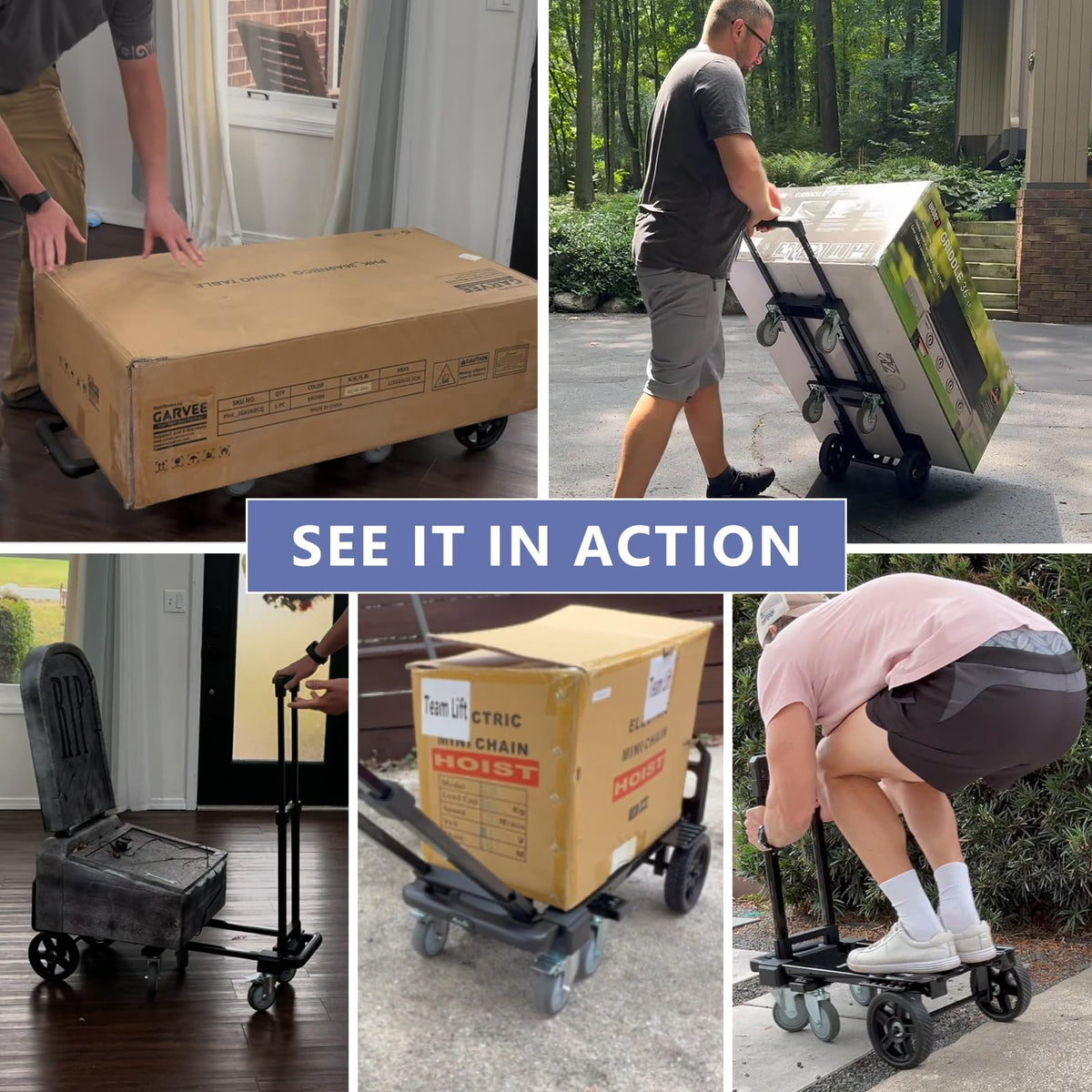 3-in-1 Convertible Dolly Cart 600LB Hand Truck with 6 Wheels J166