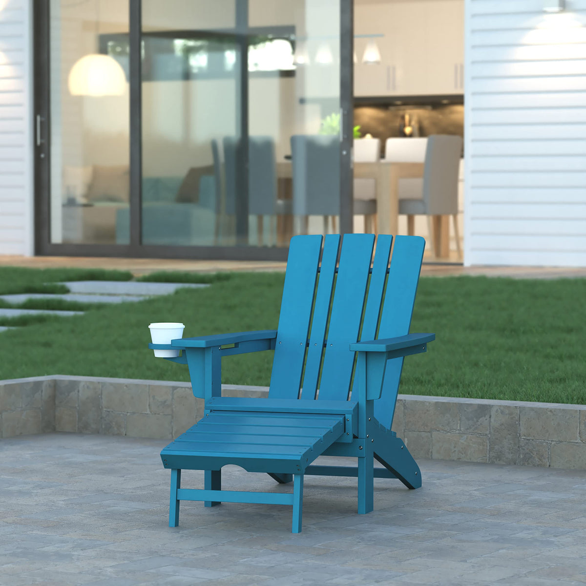 Blue Adirondack Lounge Chair with Ottoman V2715