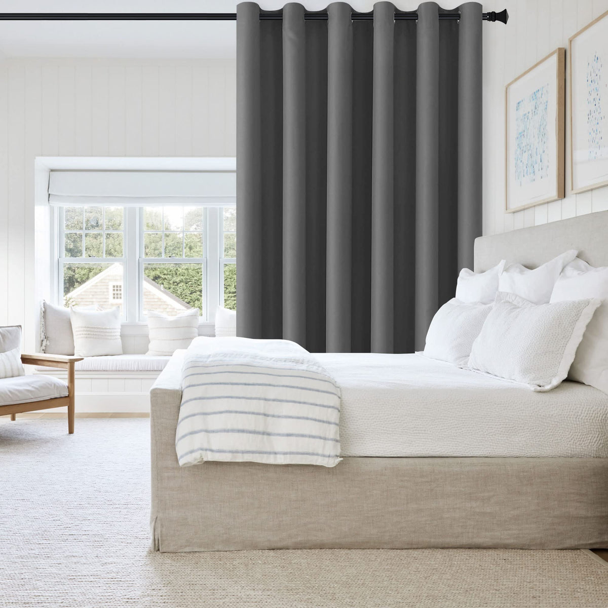 Dark Grey Thermal Blackout Room Divider Curtain Panel A9587