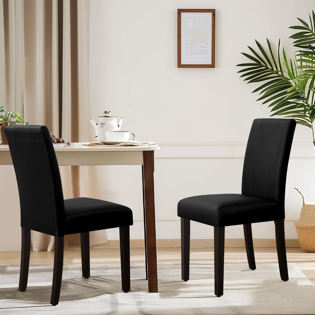 Black Faux Leather Upholstered Dining Chairs Set of 4 with Wood Legs G696695