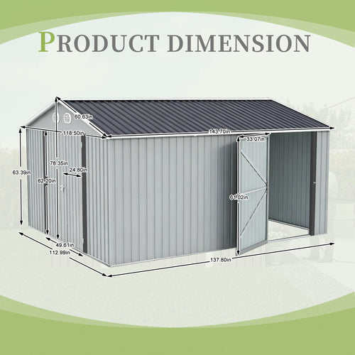10x12 FT White Metal Storage Shed U96961