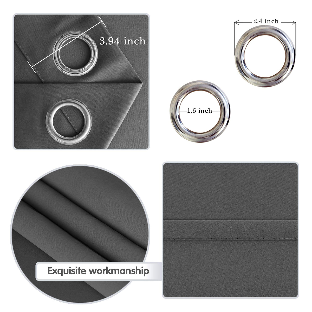 Dark Grey Thermal Blackout Room Divider Curtain Panel A9587