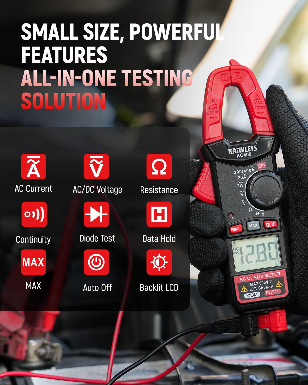 Digital Clamp Meter, 2000 Counts, 400A AC Current, 600V AC/DC, Auto Ranging A58143