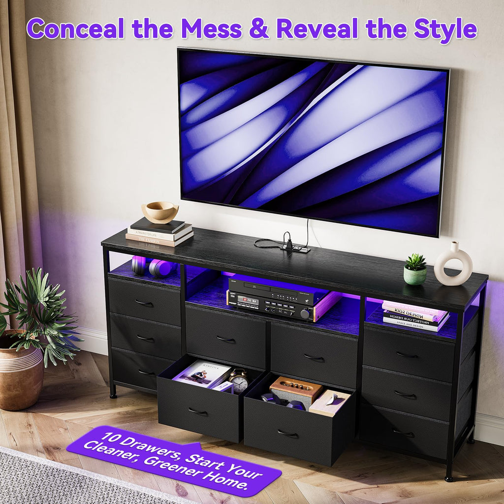 Black 10 Drawer Dresser TV Stand Q72690