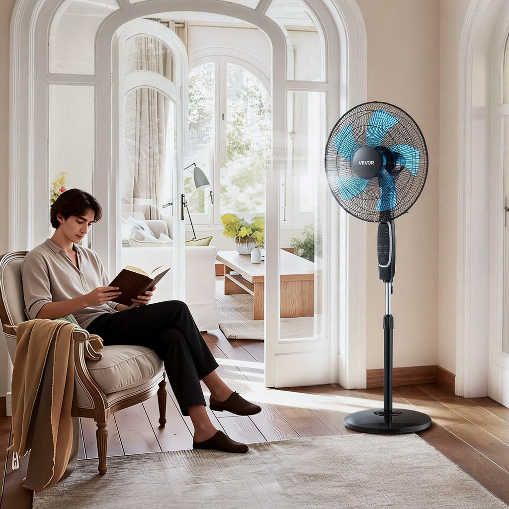 18-Inch Pedestal Fan with Remote Control, 9 Speeds, Oscillating, Black I57164