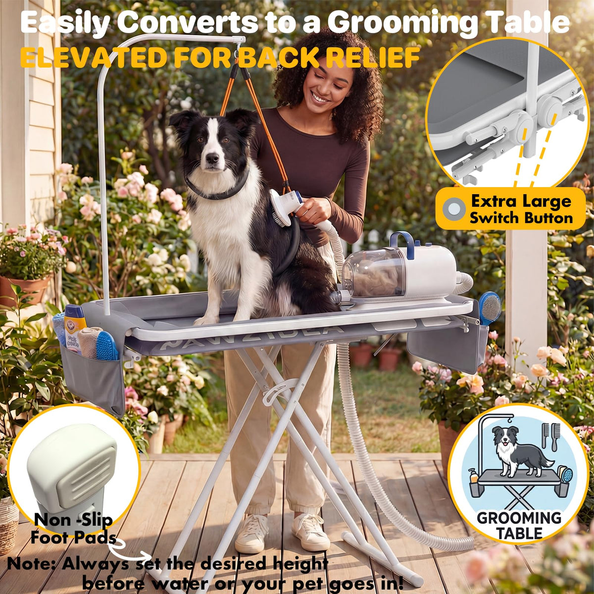 2-in-1 Dog Bathtub & Grooming Table Y39687