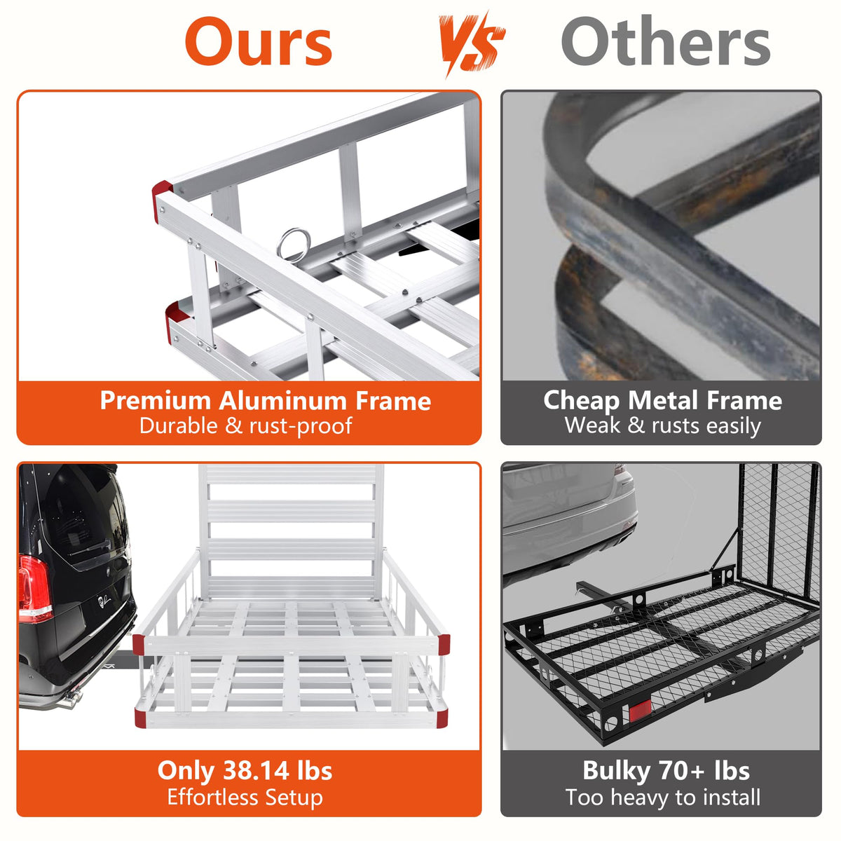 Aluminum Hitch Cargo Carrier with Ramp, 50" x 29.5" x 8.7", 500lbs Capacity C3573