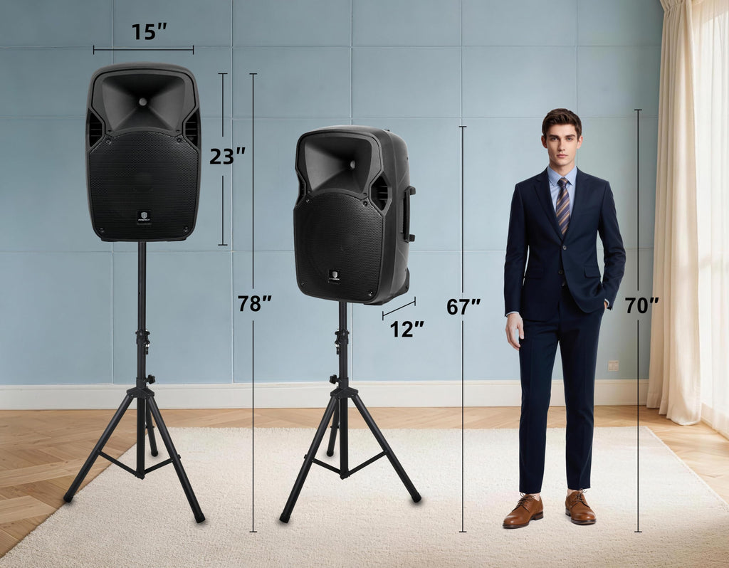 12-Inch 1800W 2-Way Powered PA Speaker System Combo Set with Speaker Stands I48643