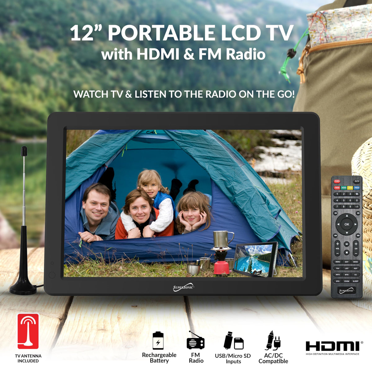 12-inch Portable LED TV with Rechargeable Battery and Remote Control K2820