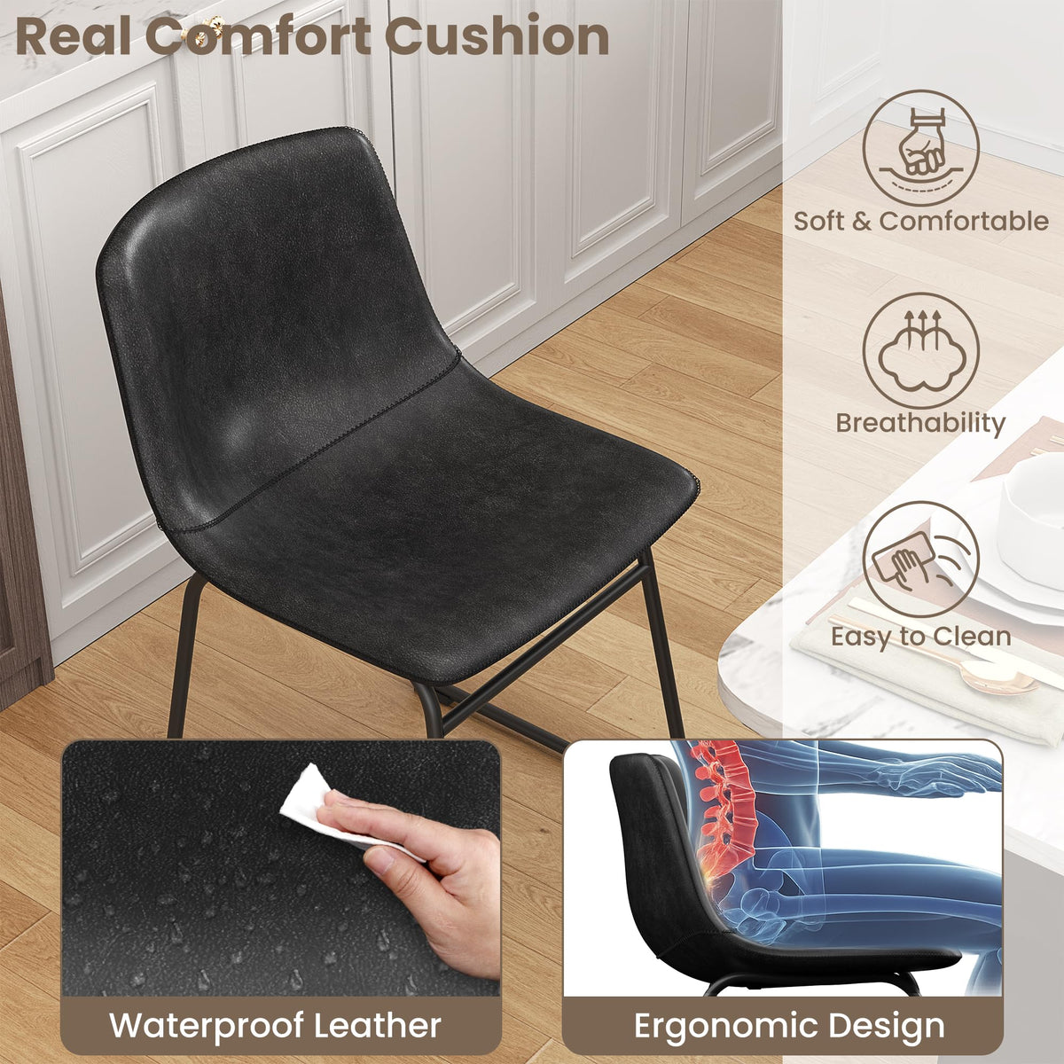 Black PU Leather Dining Chairs Set of 6 X4875