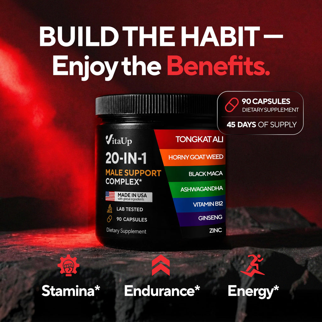 90 Vegan Caps Men Supplements with Tongkat Ali, Black Maca Root, Zinc, Vitamin B12 N441